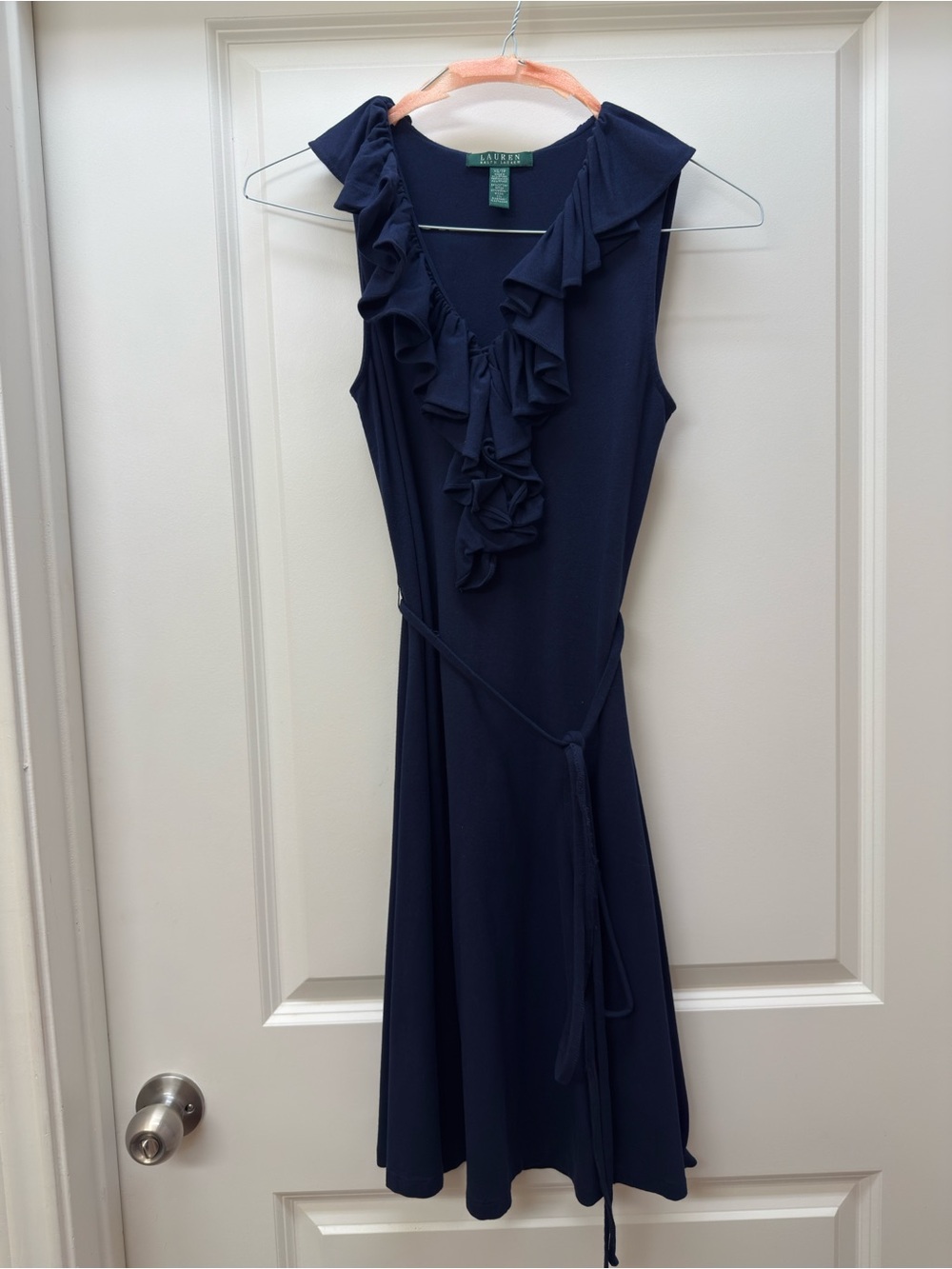Ralph Lauren Navy Ruffle-Trim Dress